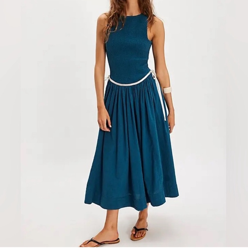 NWT! Free People Nightingale Midi Dress Seaside Combo Ribbons Coastal small